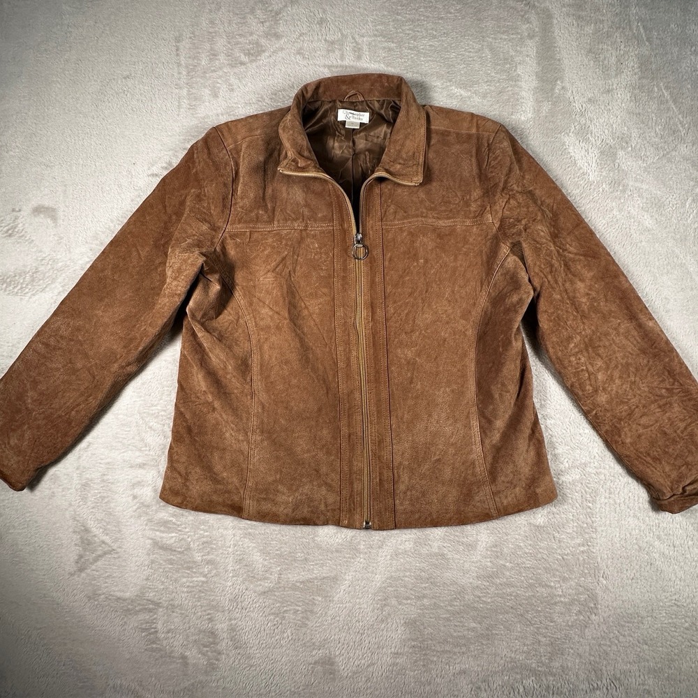 Christopher & Banks Brown Suede Leather Jacket Women's XL Full Zip Moto Coat